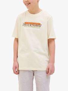 Детская хлопковая футболка с логотипом Jack & Jones, Antique White