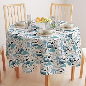 Круглая скатерть, 100% полиэстер, 70 дюймов, круглая, с нарисованными вручную динозаврами.