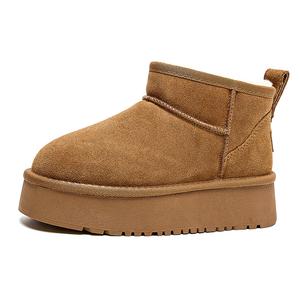 Термостойкие устойчивые к истиранию увеличивающие рост нескользящие женские зимние ботинки до щиколотки 5см MALEMONKEY, Camel Hidden Wedge Version