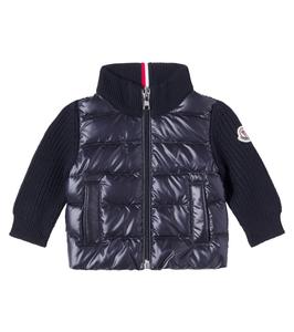 Детский вязаный шерстяной пуховик Moncler Enfant, темно-синий