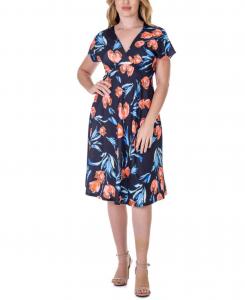 Платье-кимоно с V-образным вырезом и завышенной талией, с принтом тюльпанов, короткими рукавами, длиной до колена 24seven Comfort Apparel, Miscellane