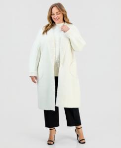 Длинный кардиган большого размера с передним карманом Anne Klein, White Dove