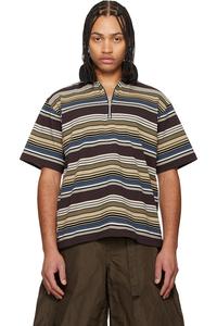 Sacai Поло в бежево-коричневую горизонтальную полоску