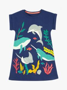 Детское платье Bonnie из органического хлопка Frugi, Navy Blue/Sealife