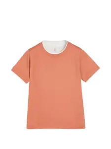 Футболка из хлопкового джерси с эффектом многослойности Brunello Cucinelli Kids, оранжевый