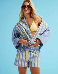 Шорты-поплин LAAGAM caos в контрастную сине-желтую полоску