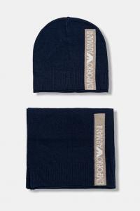 Детская шапка и шарф с добавлением шерсти Emporio Armani, темно-синий