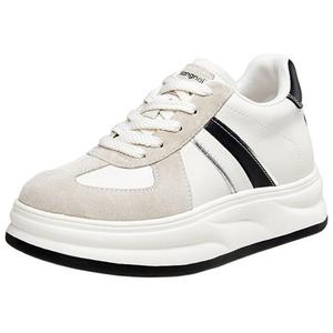 Кеды, скейтборд обувь женская низкая Kangnai, бежевый/черный