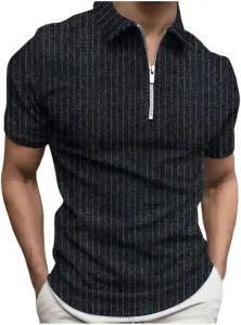 Мужская поло с молнией, короткий рукав, в полоску