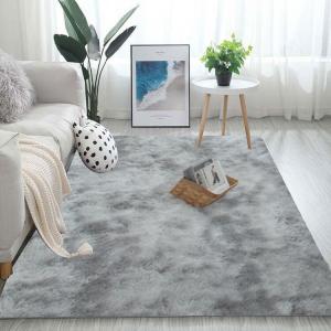 Budis Ковер 80х160 см из шелка и шерсти, длинный ворс, водяной серый [Tie-Dye], для спальни/гостиной