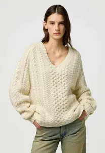 Джемпер с длинными рукавами, v-образным вырезом и косами, свободного кроя. Wrangler, Ivory