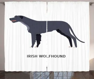 Штора ABAKUHAUS "Ирландский волкодав" в деревенском стиле, длиннохвостый зверь, универсальная ленточная штора для гостиной с петлями и крючками, 280 x 225 см, белый, темно-фиолетовый, серый Abakuhaus