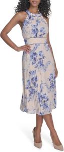 Женское шифоновое платье без рукавов с плиссировкой и цветочным принтом Calvin Klein, Ultramarine Multi
