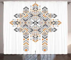 Штора ABAKUHAUS в этническом деревенском стиле, абстрактные мотивы на однотонной ткани, универсальные ленточные шторы для гостиной с петлями и крючками, 280 x 225 см, светло-серый Abakuhaus