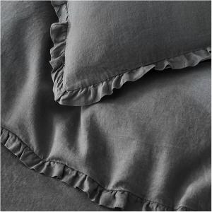 Generic Комплект постельного белья льняной с рюшами карамельного цвета Gray