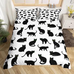 Erosebridal Комплект постельного белья Kids Black Cats с тематикой Хэллоуин, милые котята, для детей, Black,white