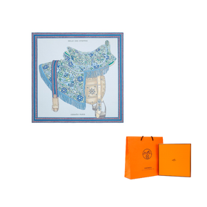 Шелковый шарф Women's HERMES, sky синий/denim синий/зеленый