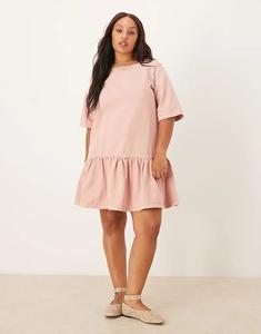 Джинсовое мини-платье-футболка Curve ASOS DESIGN с заниженной талией розового цвета