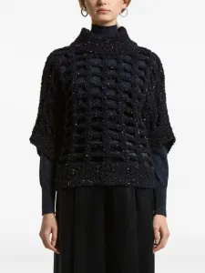 Свитер с высоким воротником и вырезами в клетку Peserico, черный