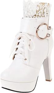 Женские ботильоны Parisuit с массивной платформой, высокие каблуки, шнуровка, с милой кружевной задней молнией, White 5-12Cm