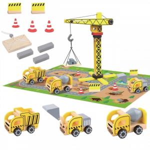 WOOPIE GREEN Деревянная строительная площадка 5в1 Мобильный кран XXL Строительная техника 13 шт.