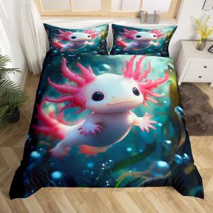 Erosebridal 3D постельное белье с милым аксолотлем, детский комплект с морскими животными, легкий материал, Pink Green