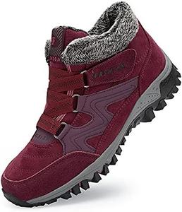 Зимние ботинки для женщин и мужчин, снежные ботинки с теплой меховой подкладкой, средние походные кроссовки, водонепроницаемые, с нескользящей подошвой для прогулок на улице, утепленные кроссовки для холодной погоды Qacksv, красный