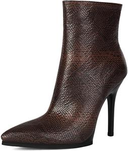 Женские ботильоны с острым носком и каблуком-стилетто на молнии, высота каблука 4,33 дюйма Hykytyhk, Brown