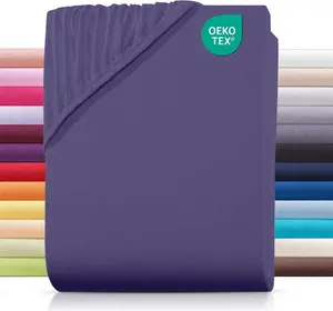 Простыня на резинке джерси 90х200 см из 100% хлопка, однотонная фиолетовая.