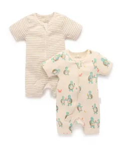 Комплект из 2 комбинезонов с коротким рукавом и молнией для мальчиков и девочек Purebaby, белый