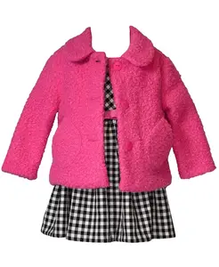 Детский комплект для девочек: двубортное пальто с воротником и платье в клетку Bonnie Baby, мультиколор