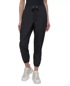 Спортивные женские хлопковые джоггеры с резинкой на талии и карманами карго DKNY, черный