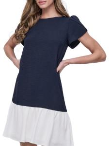 Платье-трапеция с короткими рукавами и развевающимся подолом DKNY, темно-синий