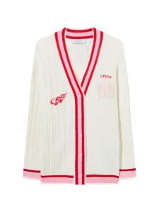 Кардиган из трикотажа с фактурной вязкой и нашивками Off-White, бежевый