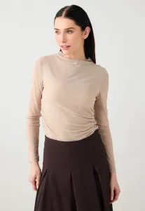 Приталенная блузка с длинными рукавами, воротником-стойкой и бисером. Jimmy Key, Tan