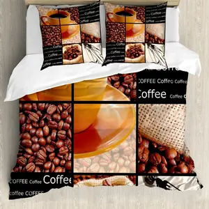 Пододеяльник ABAKUHAUS "Кофейный", с оранжевой чашкой для горячего напитка, с защитой от клещей, подходит для аллергиков, с наволочками, 200 см x 200 см - 80 x 80 см, темно-коричневый, оранжево-бежевый Abakuhaus