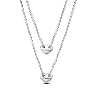 Ожерелья Forever & Always Splittable Heart Collier Pandora, стерлинговое серебро