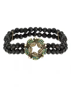 Венок из переливающегося синего северного сияния и браслет из гагатовых бусин 2028, black