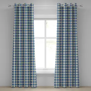 Этническая штора на люверсах ABAKUHAUS, рисунок из плитки в традиционном португальском стиле азулежу, декоративные двухпанельные шторы, 280 см x 245 см, цвет белый, синий, желтый