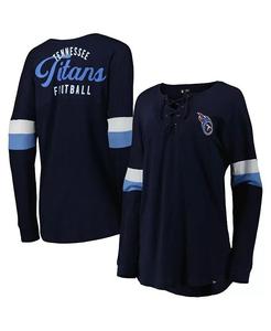 Женская темно-синяя футболка Tennessee Titans Athletic Varsity со шнуровкой и длинными рукавами New Era