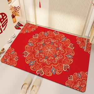 Dajiang Ковер 80х140 см для входа, красный, круглый, новогодний, нескользящий