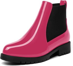 Женские модные повседневные ботинки ROSERWISH с круглыми носками, эластичные, из лакированной кожи, на низком массивном каблуке, высотой до щиколотки, 1 дюйм