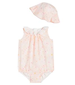 Комплект из детского хлопкового комбинезона и панамки Chloé Kids, Salmon