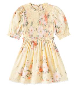 Платье Everley из хлопка со сборками на лифе Zimmermann Kids, Yellow Watercolor Floral