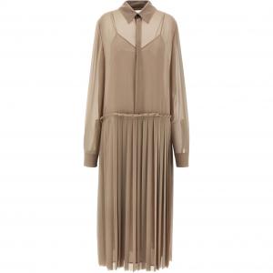 Ami Paris платье миди с длинными рукавами и плиссировкой AMIPARIS, бежевый