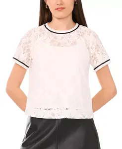 Женский кружевной топ с круглым вырезом и короткими рукавами Vince Camuto, слоновая кость/кремовый