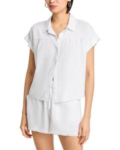 Шамбре блуза на пуговицах - эксклюзив AQUA, белый