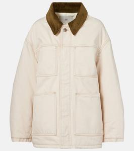 Куртка полевая из хлопкового твила с отделкой из вельвета Ami Paris, Ecru