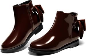 Детские ботильоны Coutgo для девочек с бантиком, массивным низким каблуком и боковой молнией, модная обувь на осень, Dark Brown