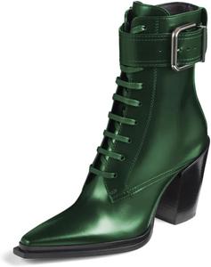 Женские ботильоны YDN с пряжкой, шнуровкой, массивным средним каблуком, заостренным носком и боковой молнией, обувь для вечеринок, выпускного и работы, размеры US 4-16, Green